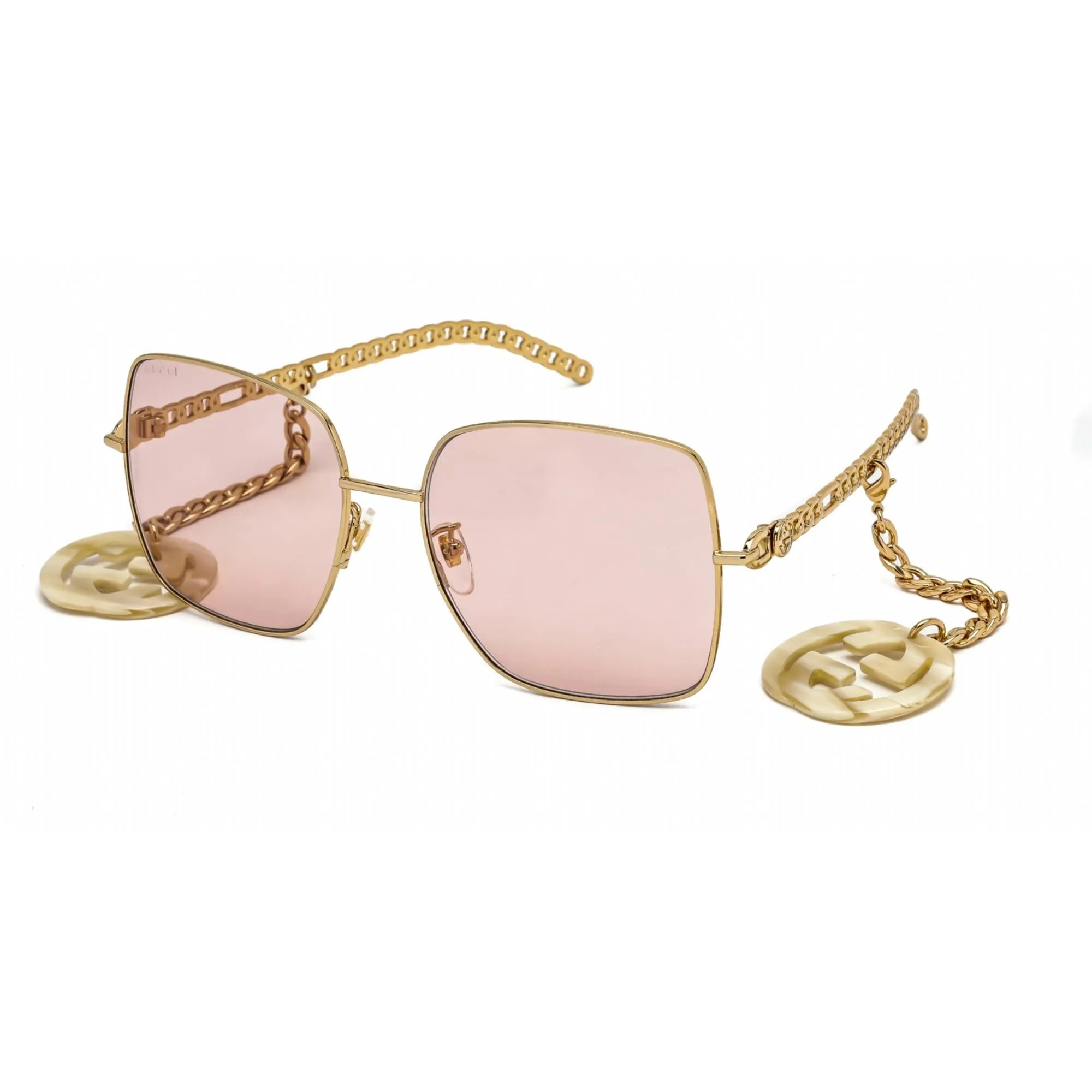 Gucci Women's Sunglasses - Gold Square Metal Full Rim Frame Pink Lens | GG0724S 003