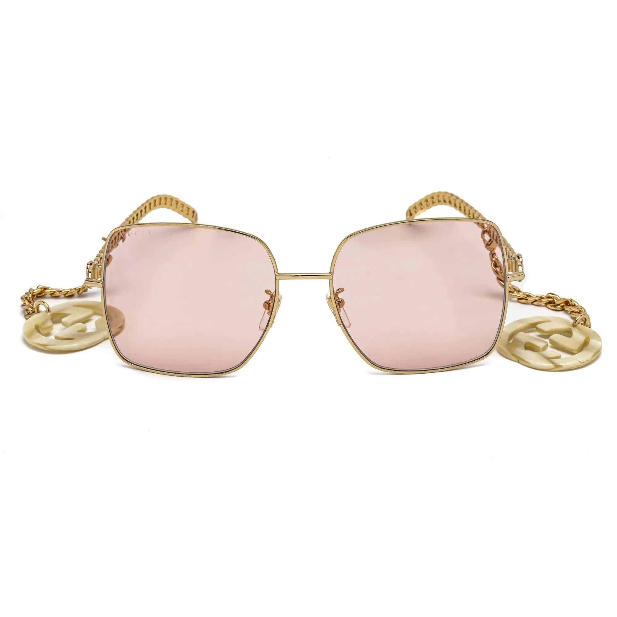 Gucci Women's Sunglasses - Gold Square Metal Full Rim Frame Pink Lens | GG0724S 003