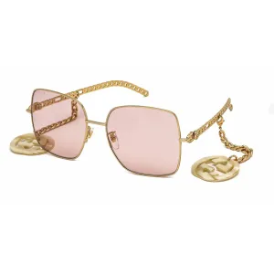 Gucci Women's Sunglasses - Gold Square Metal Full Rim Frame Pink Lens | GG0724S 003