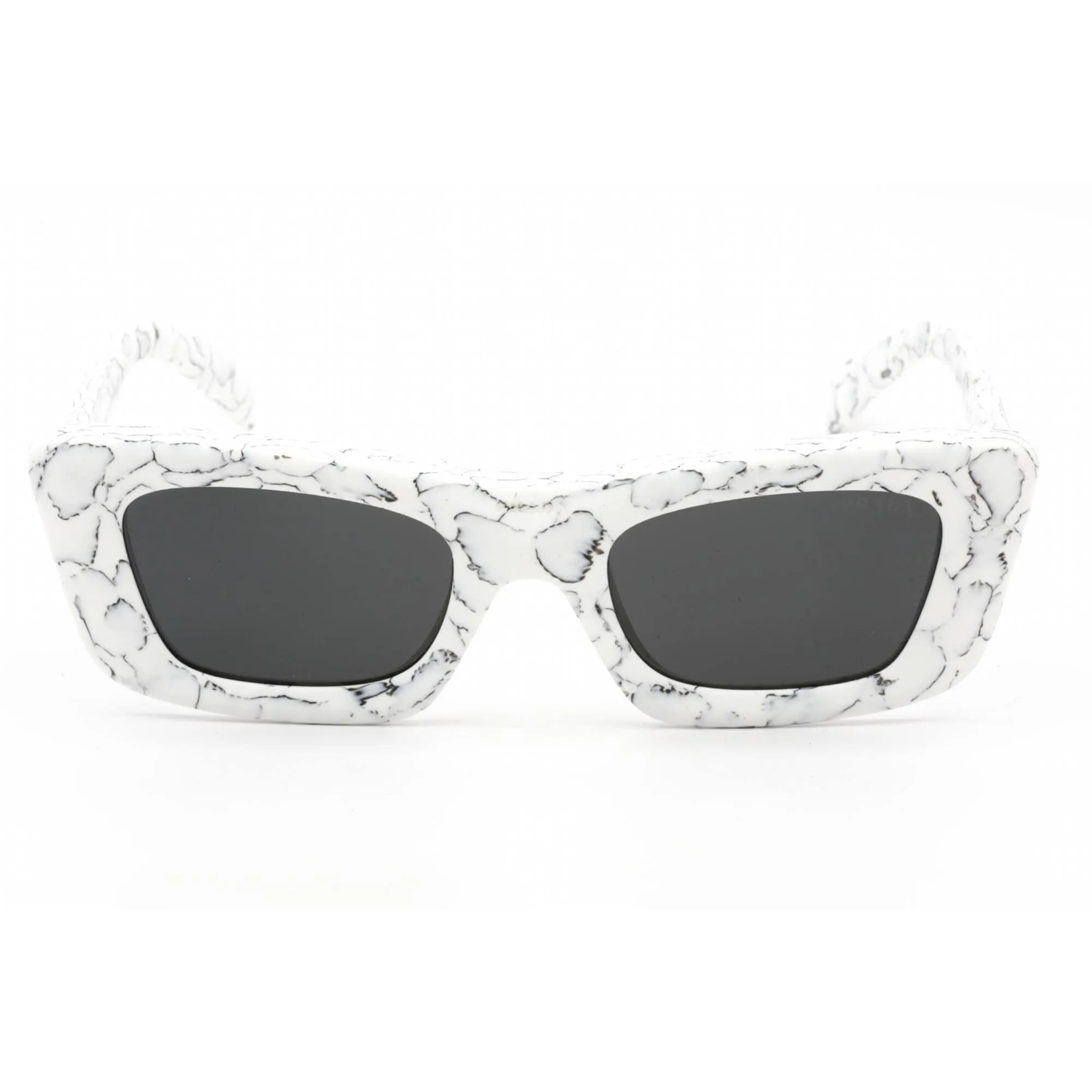 Prada Women's Sunglasses - Matte White Marble Cat Eye Shape Frame | 0PR 13ZS 17D5S0