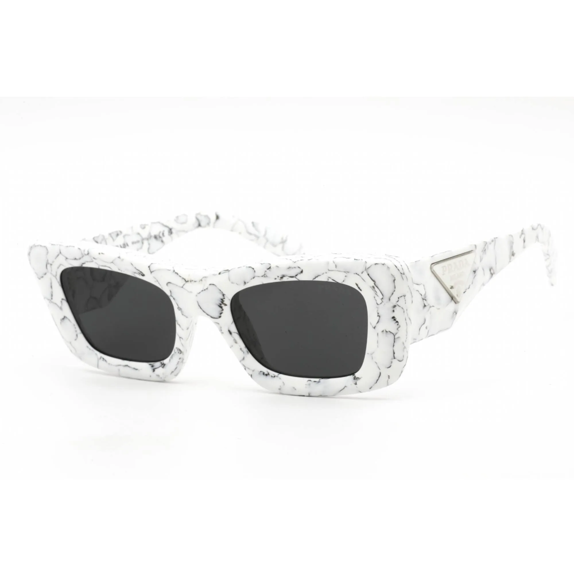Prada Women's Sunglasses - Matte White Marble Cat Eye Shape Frame | 0PR 13ZS 17D5S0